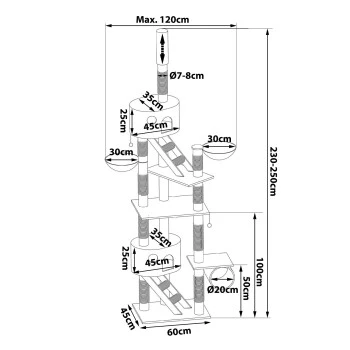 Lionto Kratzbaum XXL, Höhenverstellbar (230 - 250 Cm) Dunkelgrau – Bild 7