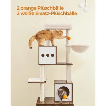 FEANDREA Kratzbaum 185cm Mit Katzenklo-Schrank Vintagebraun Braun – Bild 10