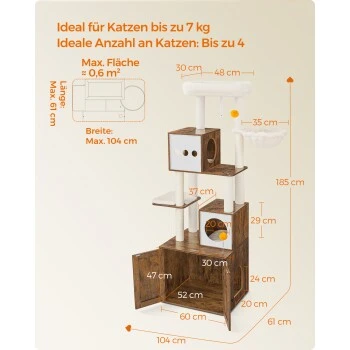 FEANDREA Kratzbaum 185cm Mit Katzenklo-Schrank Vintagebraun Braun – Bild 6
